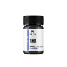 Load image into Gallery viewer, A black bottle with a white and blue label, containing the product 'Thinner' by Calyxa Terpenes.